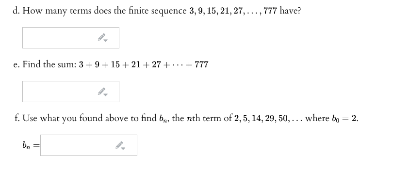 Solved Consider the sequence 3, 9, 15, 21, 27, ... with a1 = | Chegg.com