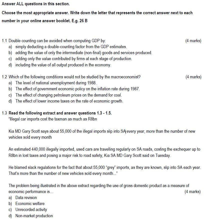 Solved Answer ALL questions in this section. Choose the most | Chegg.com