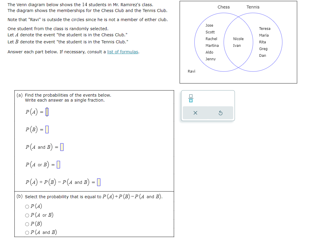 Solved The Venn diagram below shows the 14 students in Mr. | Chegg.com