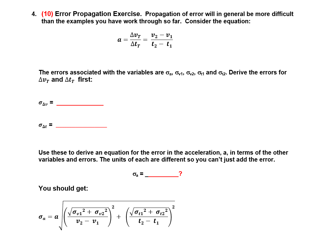 Solved 4. (10) Error Propagation Exercise. Propagation Of | Chegg.com