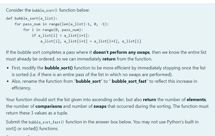 Solved Consider the bubble_sorto function below: def | Chegg.com