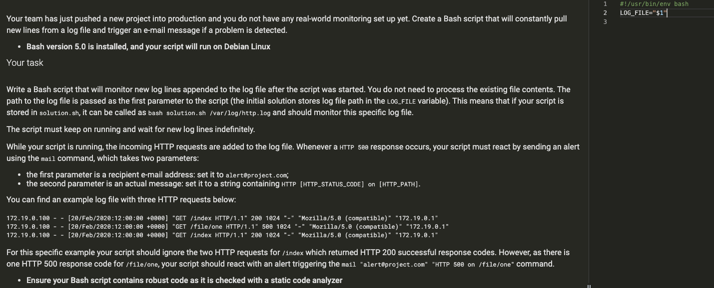 Solved 1 2 3 #!/usr/bin/env bash LOG_FILE=$1, Your team