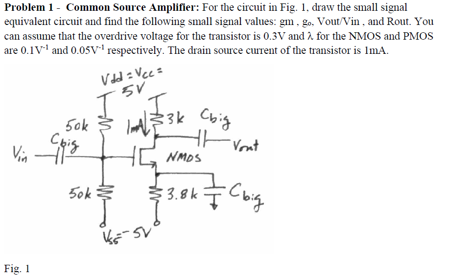 Solved Problem 1 - Common Source Amplifier: For the circuit | Chegg.com