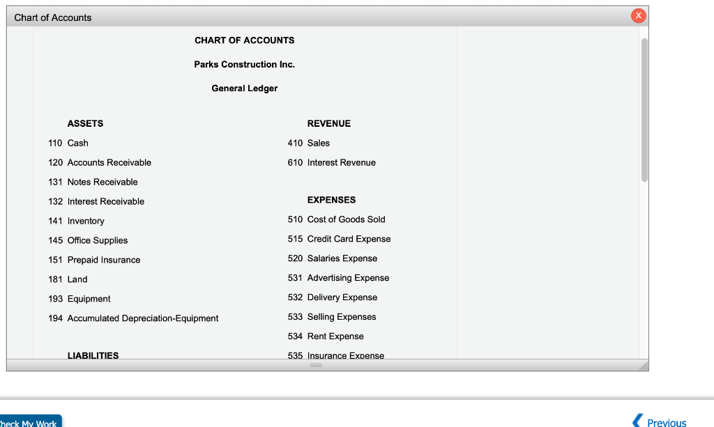 Chart Of Accounts Journal 