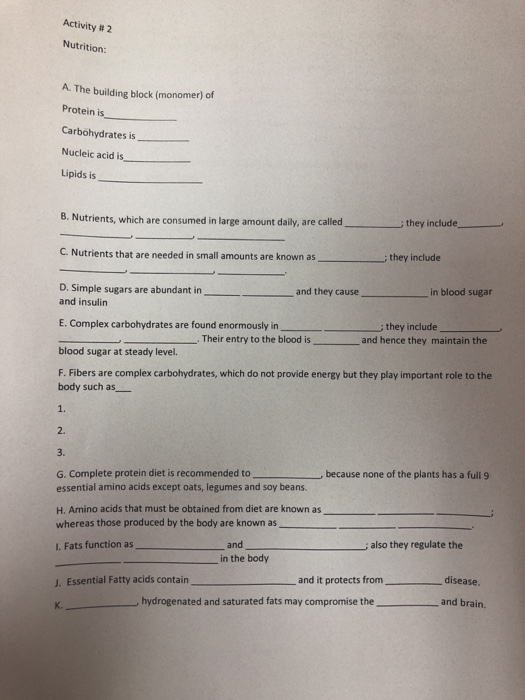 Solved Activity # 2 Nutrition A The building block (monomer) | Chegg.com