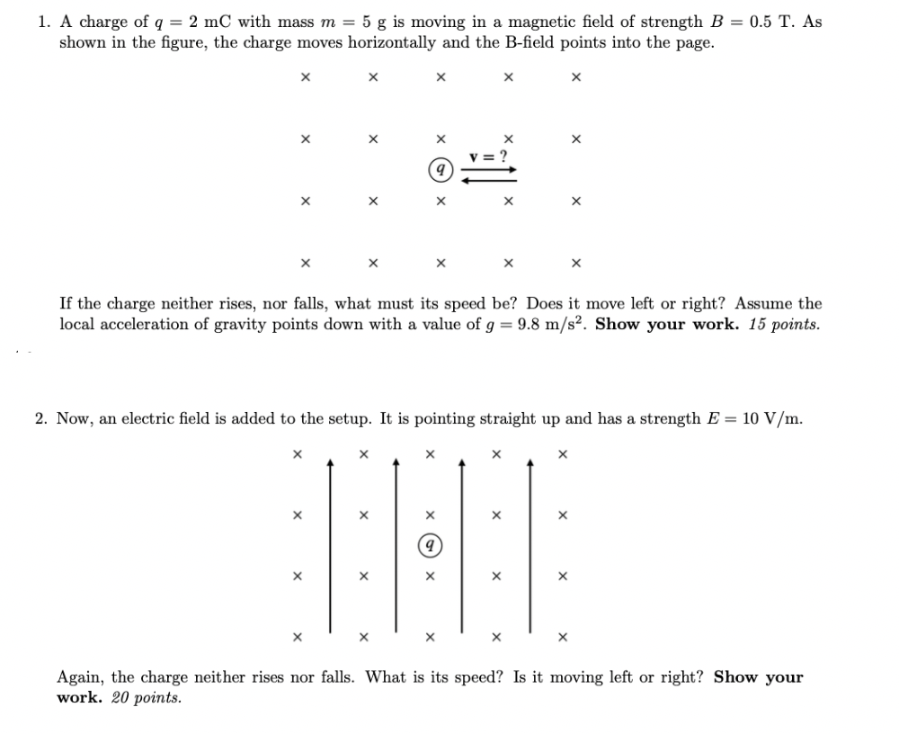 Solved 1 A Charge Of Q 2 Mc With Mass M 5 G Is Movin Chegg Com