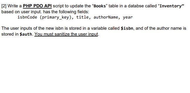 2 Write A Php Pdo Api Script To Update The Books Chegg Com
