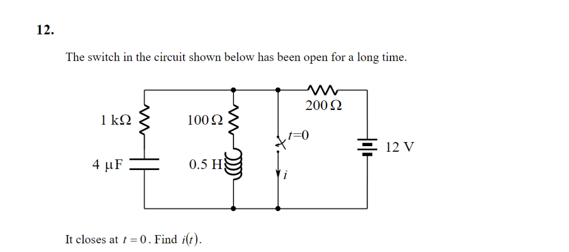 Solved The switch in the circuit shown below has been open | Chegg.com
