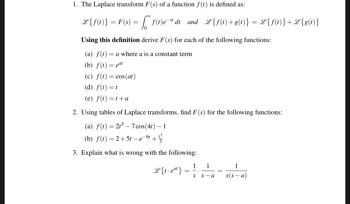Solved 1 The Laplace Transform F S Of A Function F T I Chegg Com