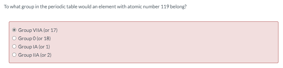 element with atomic number 111 might belong to the following group