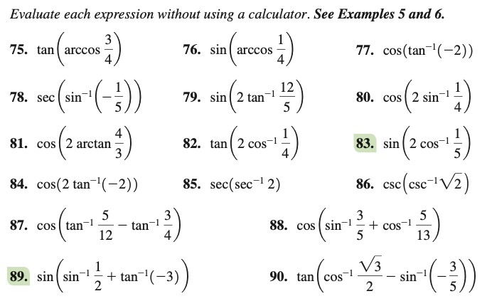 Solved 'Evaluate each expression without using a calculator