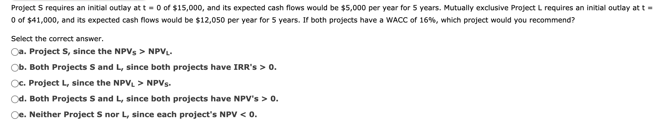 Solved Project S requires an initial outlay at t = 0 of | Chegg.com