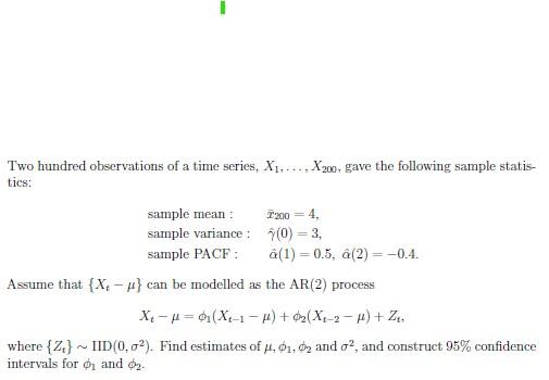 Solved Two hundred observations of a time series, | Chegg.com