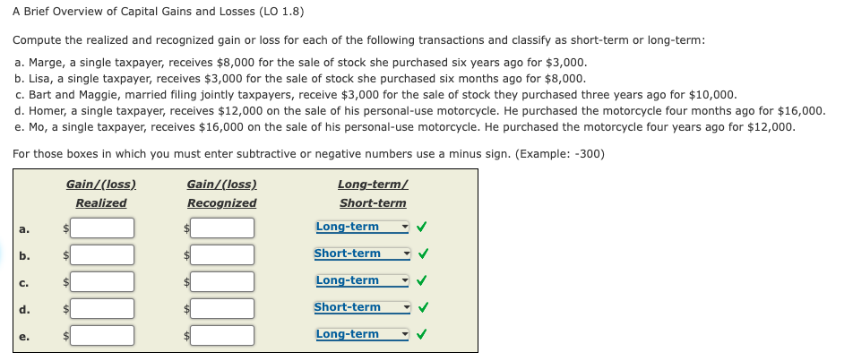 Solved A Brief Overview Of Capital Gains And Losses (LO 1.8) | Chegg.com