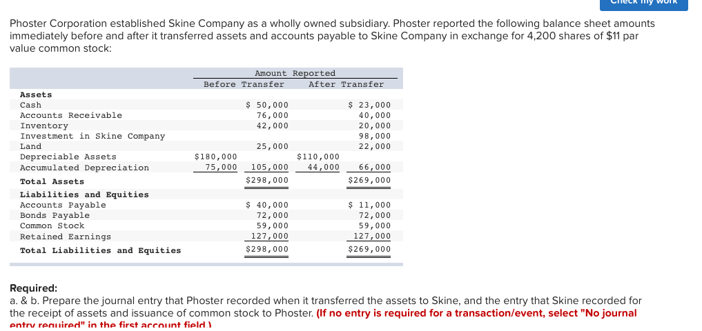 Solved Phoster Corporation established Skine Company as a | Chegg.com