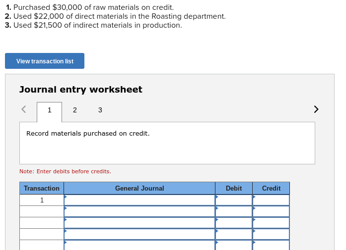 Solved 1. Purchased $30,000 of raw materials on credit. 2. | Chegg.com