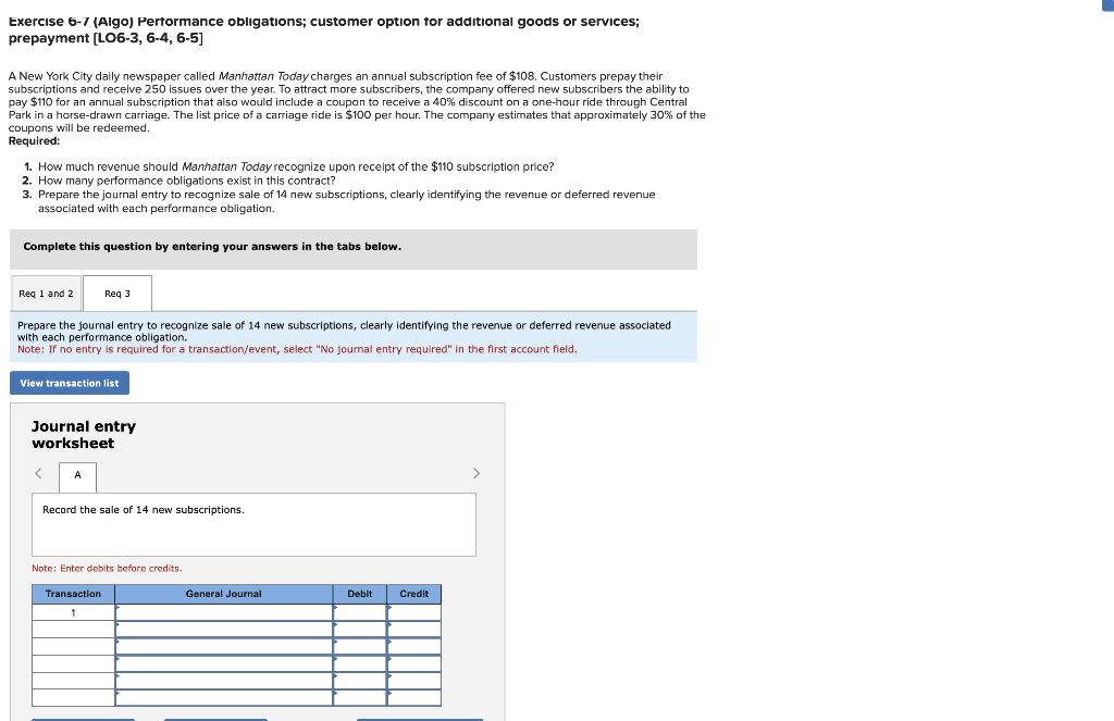 Solved Exercise 6-7 (Algo) Pertormance Obligatıons; Customer | Chegg.com