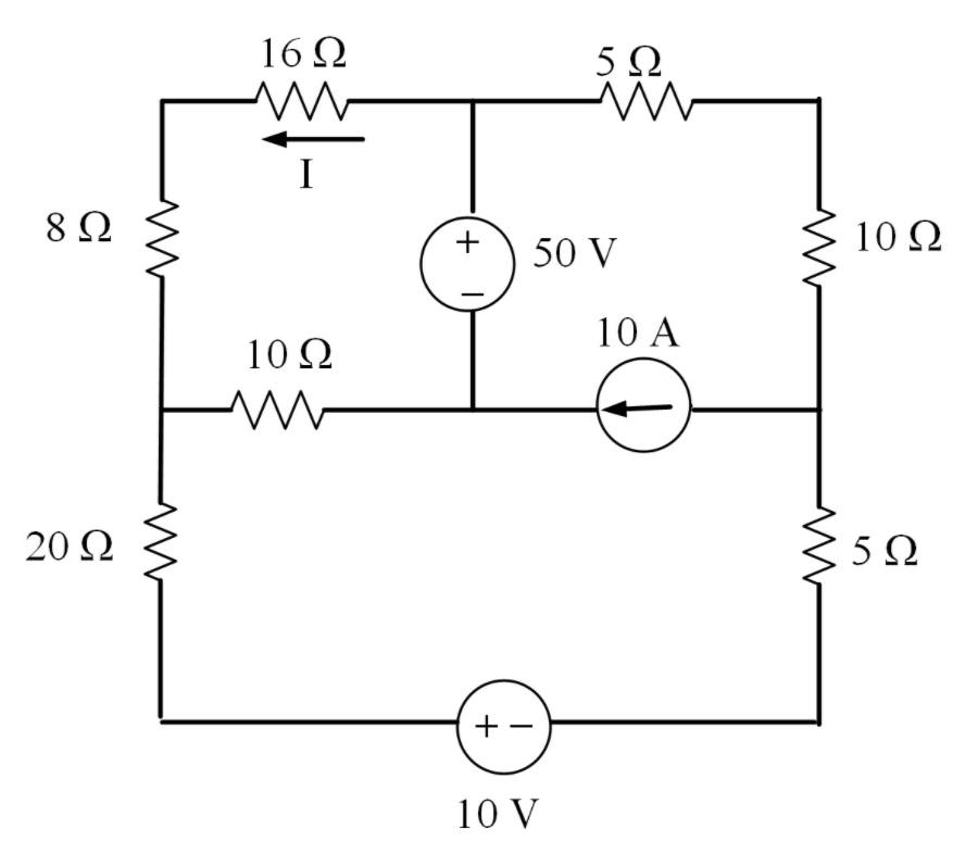 Solved The current I in Amperes due to the 50 V source alone | Chegg.com