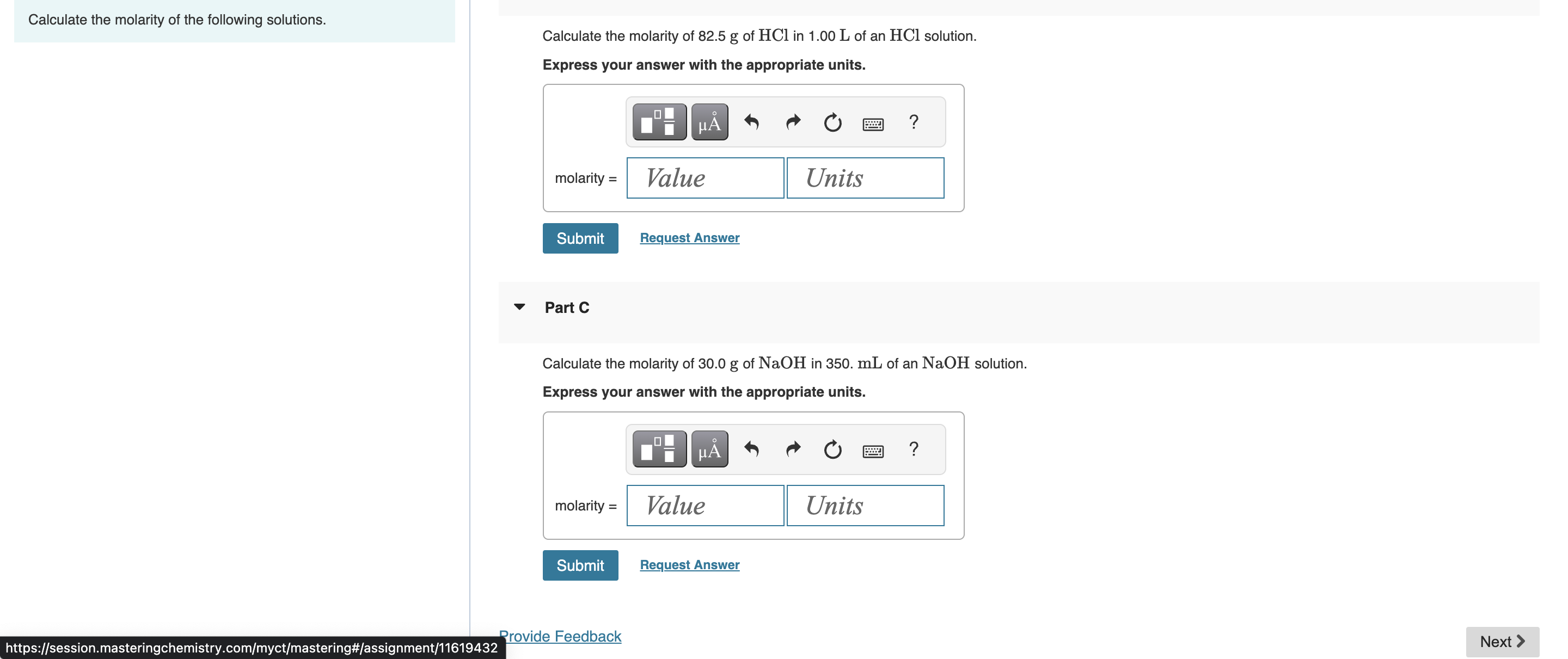 Solved Calculate the molarity of the following solutions. | Chegg.com