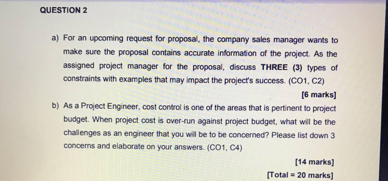 Solved QUESTION 2 A) For An Upcoming Request For Proposal, | Chegg.com