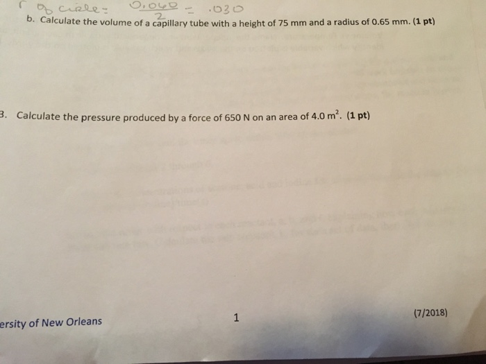 Solved 2. b. Calculate the volume of a capillary tube with a