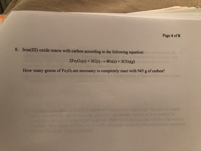 Solved Iron (III) Oxide Reacts With Carbon According To The | Chegg.com