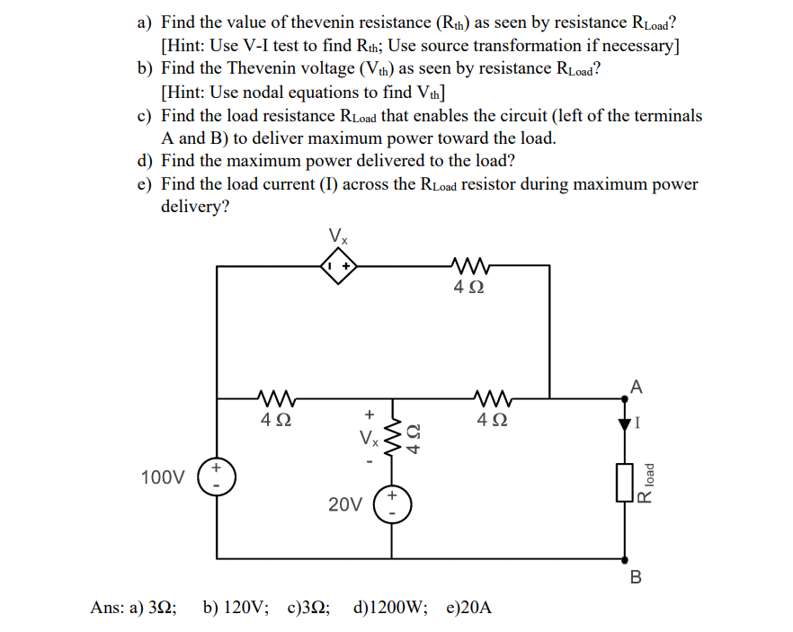 Solved a) Find the value of thevenin resistance (Rth) as | Chegg.com