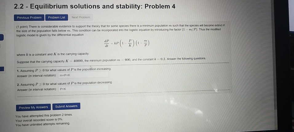 Solved 2.2 Equilibrium solutions and stability: Problem 4 | Chegg.com