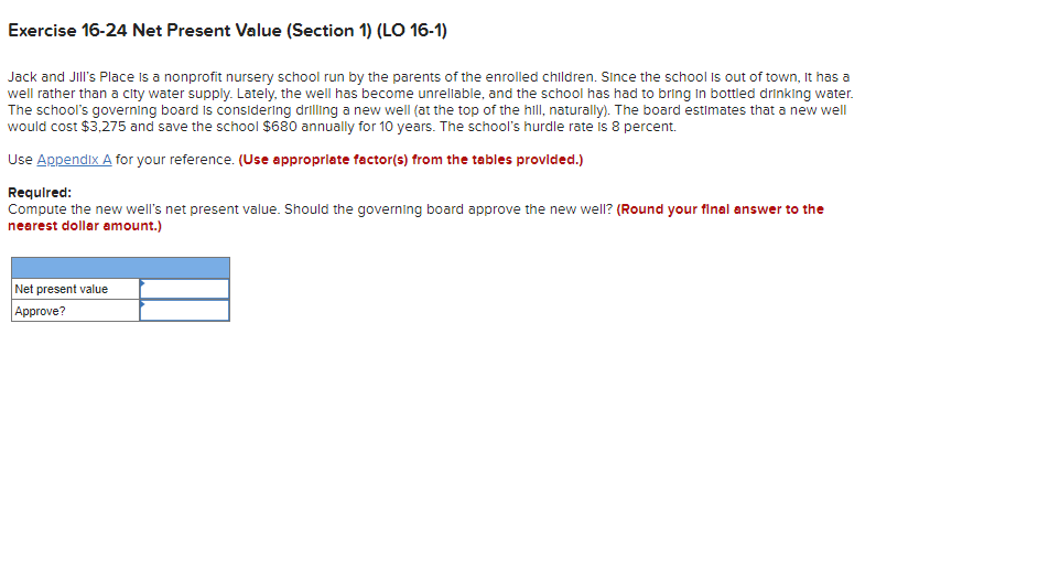 Solved Exercise 16-24 Net Present Value (Section 1) (LO | Chegg.com