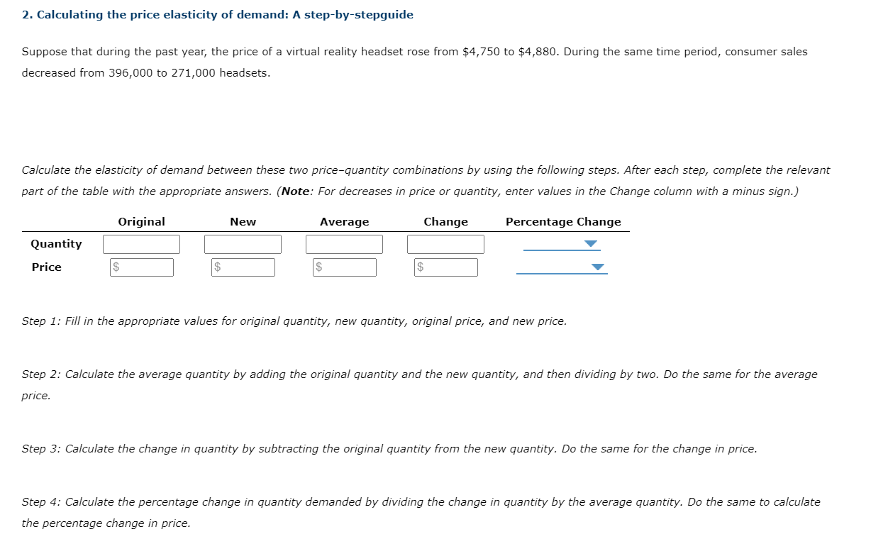 Solved 2. Calculating The Price Elasticity Of Demand: A | Chegg.com