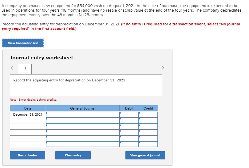 Solved A company purchases new equipment for 54,000 cash on