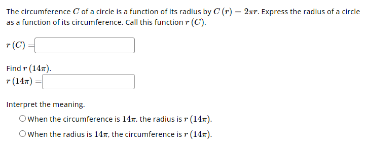 formula for circumference c of a circle of radius r