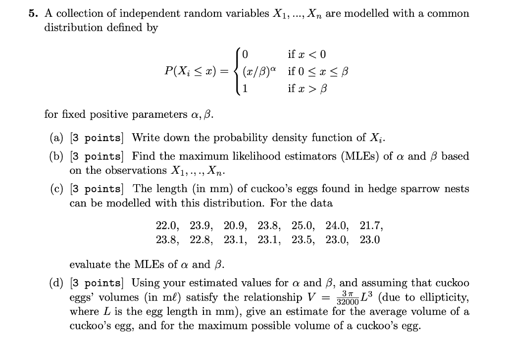 Solved 5 A Collection Of Independent Random Variables X1 Chegg Com