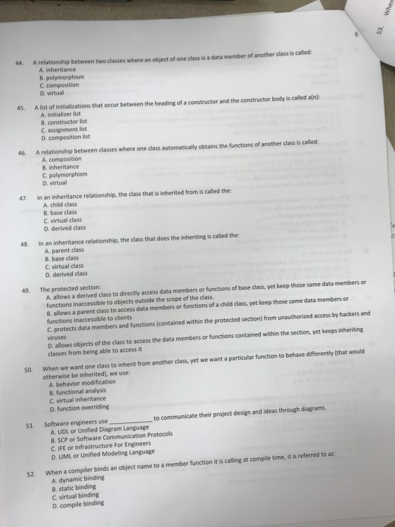 Solved 44. A relationship between two classes where an | Chegg.com