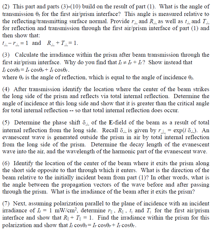 Solved In this problem set, the irradiance and polarization | Chegg.com