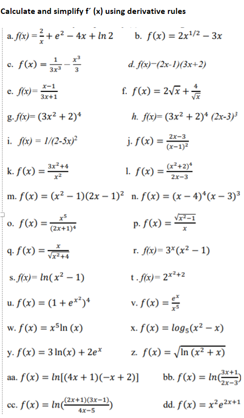 Calculate And Simplify F X Using Derivative Rules Chegg Com