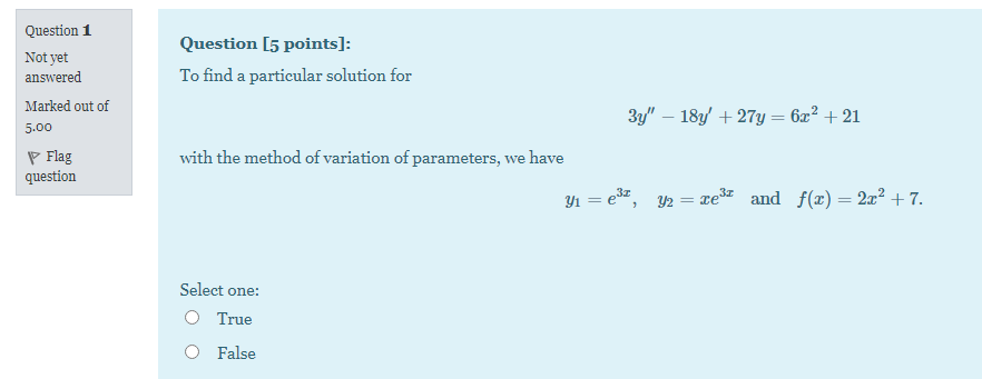 Solved Question [5 points]: To find a particular solution | Chegg.com