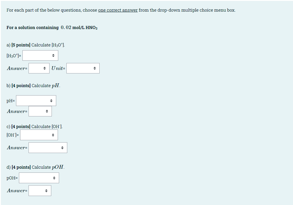 Solved For each part of the below questions, choose one | Chegg.com