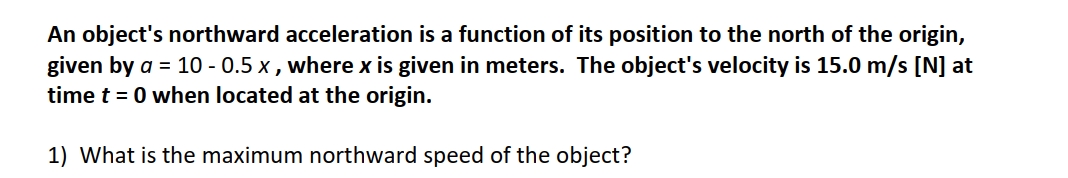 Solved An object's northward acceleration is a function of | Chegg.com