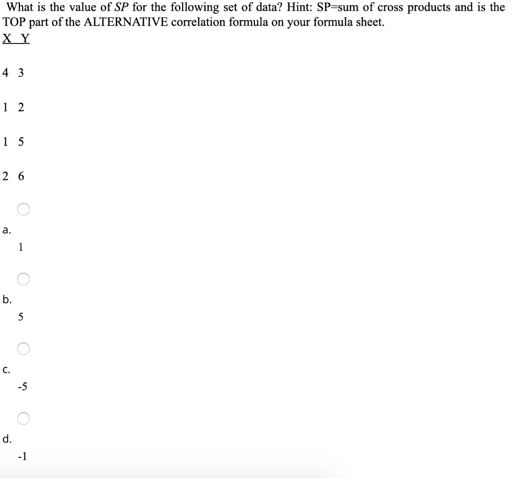 Solved What is the value of SP for the following set of | Chegg.com