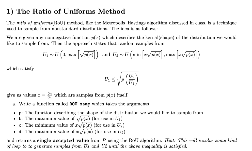 Solved 1) The Ratio of Uniforms Method The ratio of | Chegg.com