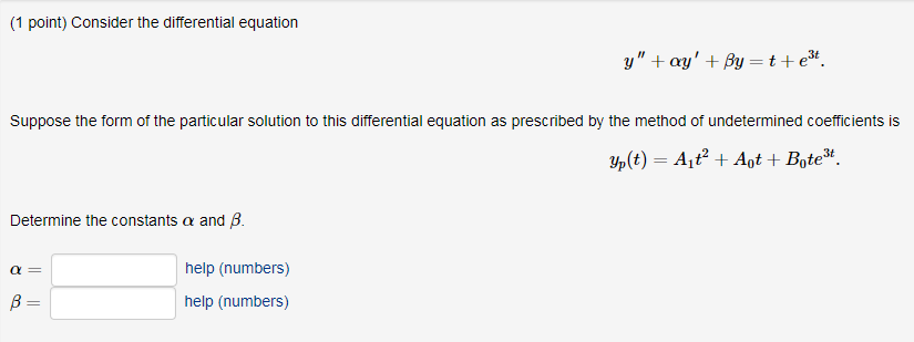 Solved (1 point) Consider the differential equation Suppose | Chegg.com