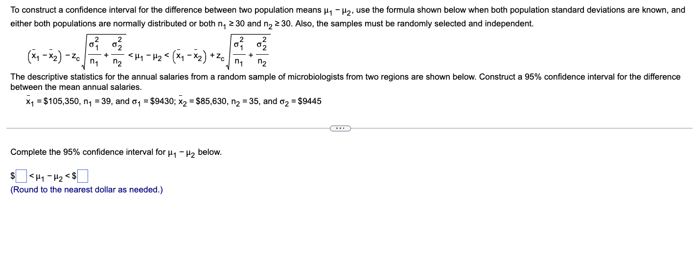 Solved To construct a confidence interval for the difference | Chegg.com