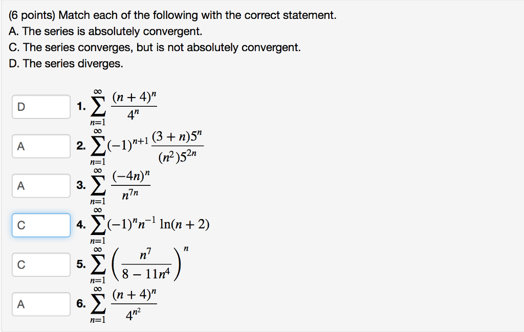 Solved (6 points) Match each of the following with the | Chegg.com