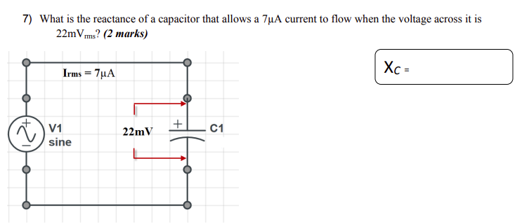Solved 7) What is the reactance of a capacitor that allows a | Chegg.com