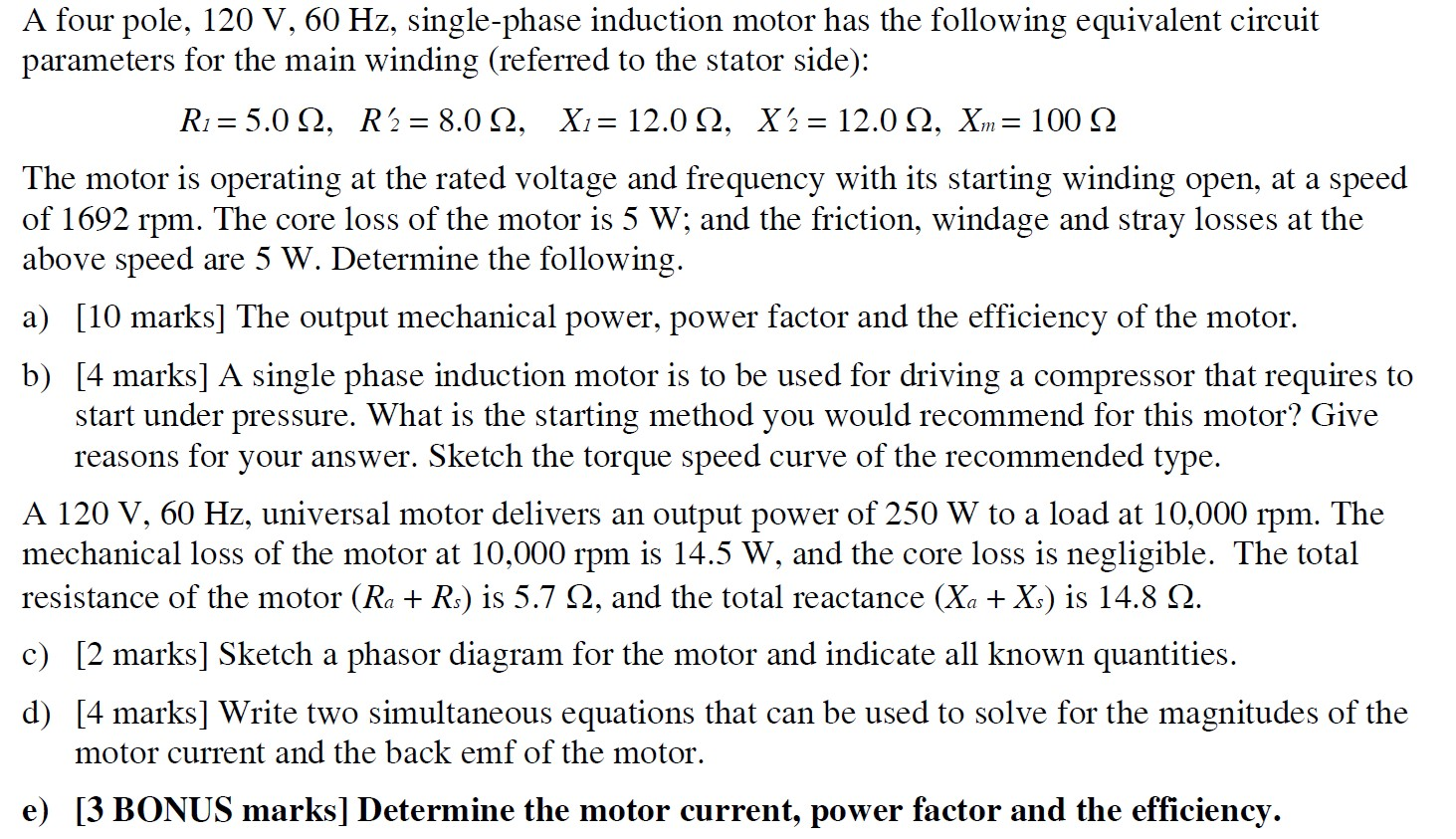 Solved A four pole, 120 V, 60 Hz, single-phase induction | Chegg.com