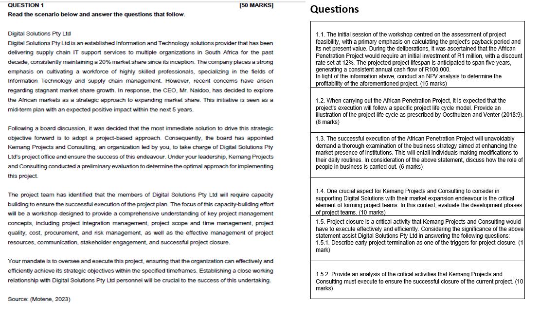 QUESTION 1 [50 MARKS] Read the scenario below and | Chegg.com