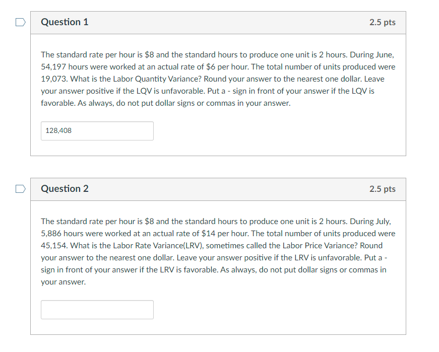 Solved The standard rate per hour is 8 and the standard