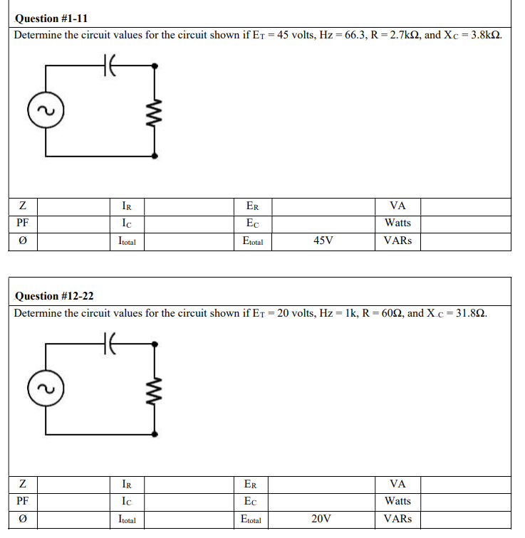 Solved Determine the circuit values for the circuit shown if | Chegg.com