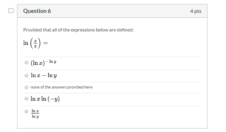 Solved Question 6 4 pts Provided that all of the expressions | Chegg.com